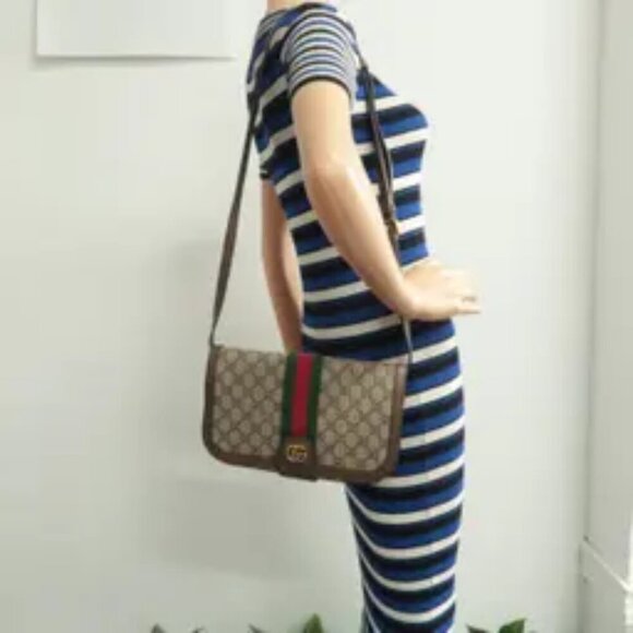 100% Authentic GUCCI Ophidia Brown Canvas Shoulder Bag - Picture 12 of 12